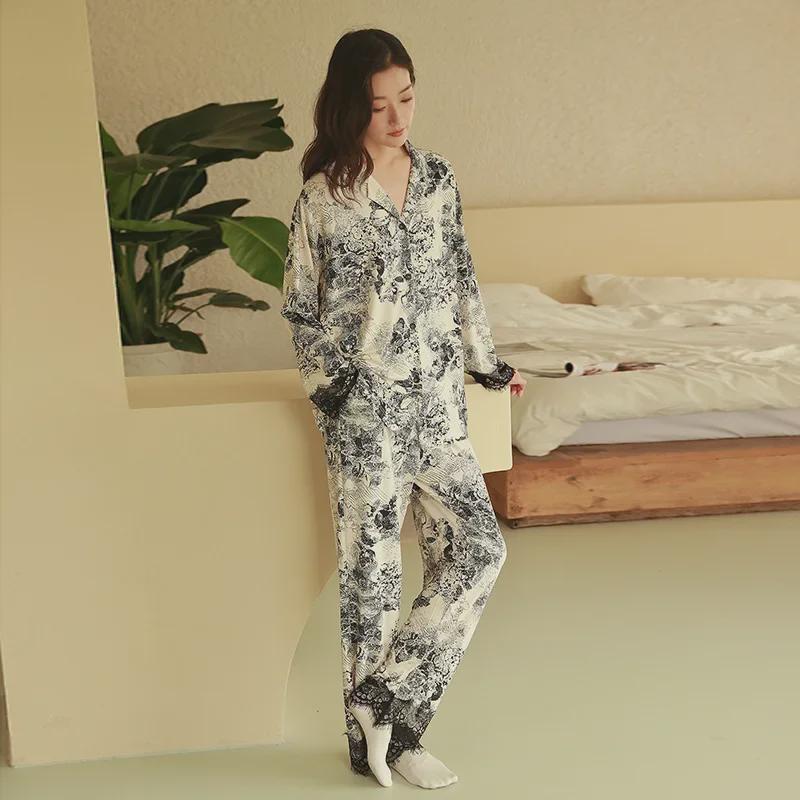 Пижама женская из чистого хлопка: Кардиган с длинными рукавами и кружевом, весна/осень, большие размеры, стиль 2025 года, подходит для ношения в помещении и на улице