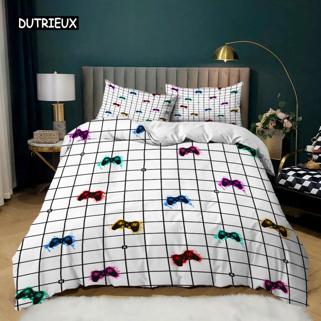 Пододеяльник для игрового комплекта, ретро-покрывало для видеоигр, двойной комплект постельного белья для геймеров, игровая кнопка управления, пододеяльник для зоны