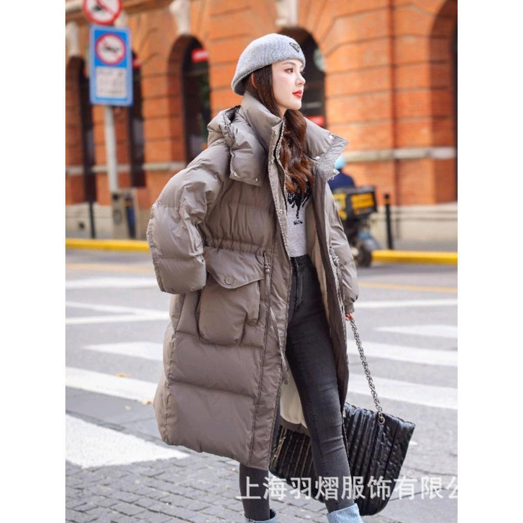 Зимняя куртка-пуховик женская 2024 года, новая средняя и длинная белая куртка из утиного пуха с карманами и талией, узкая и тонкая куртка до колена