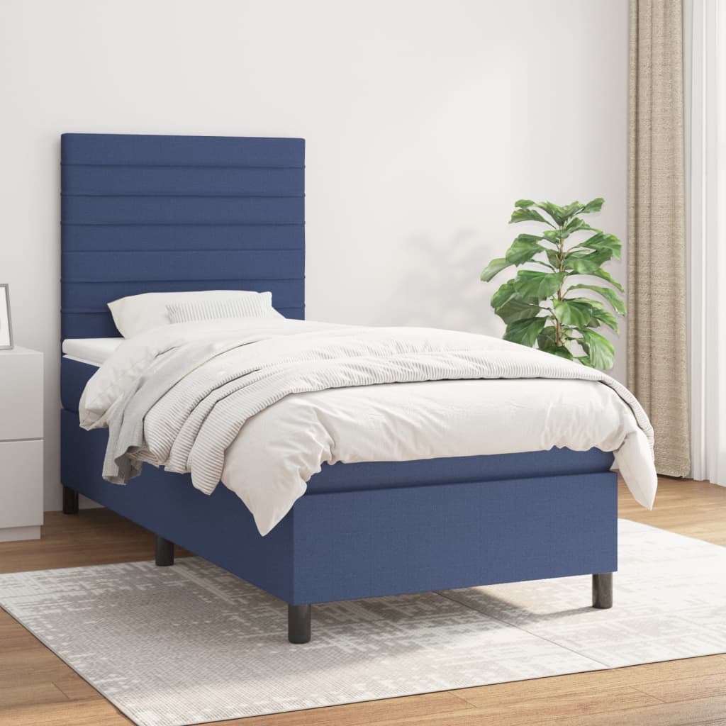 Box Spring Bed with Mattress Blue 100x200 cm Fabric