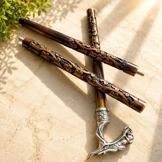 Dragon Head Walking Cane Handmade Wooden Stick Brass Handle Fantasy Gift Idea 93.98 cm