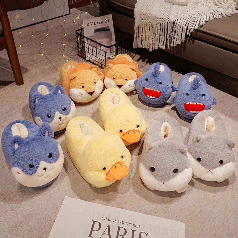 Толстые теплые хлопковые зимние тапочки на утином каблуке для дома