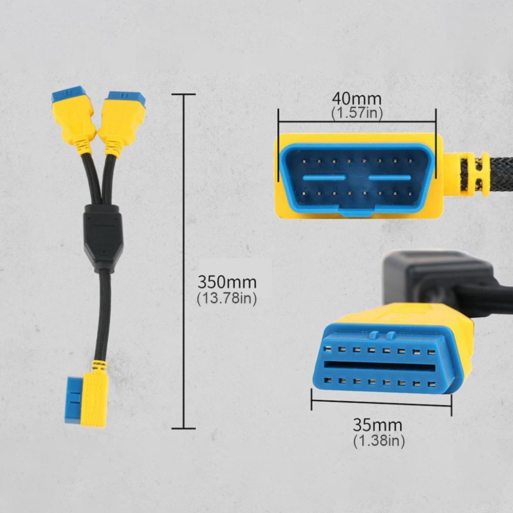 Удлинительный кабель OBDII 2-в-1, 16-контактный разъем «папа» — двойной разъем «мама», Y-кабель, 35 см, 16-контактный диагностический удлинитель, адаптер, разветвитель BDII