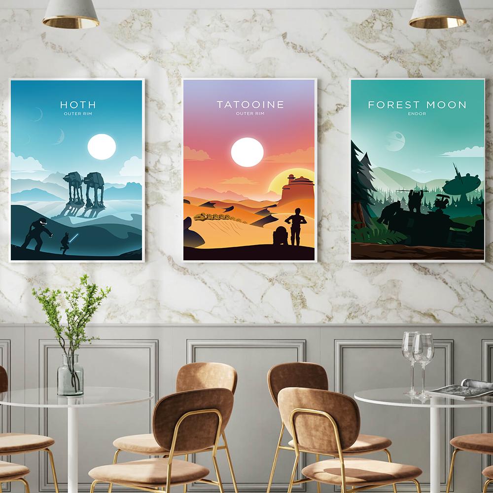 Винтажное искусство Живопись Фильм о путешествиях Винтажный минимализм Картина на холсте постер Пейзаж постер Настенное искусство Картины Домашний декор