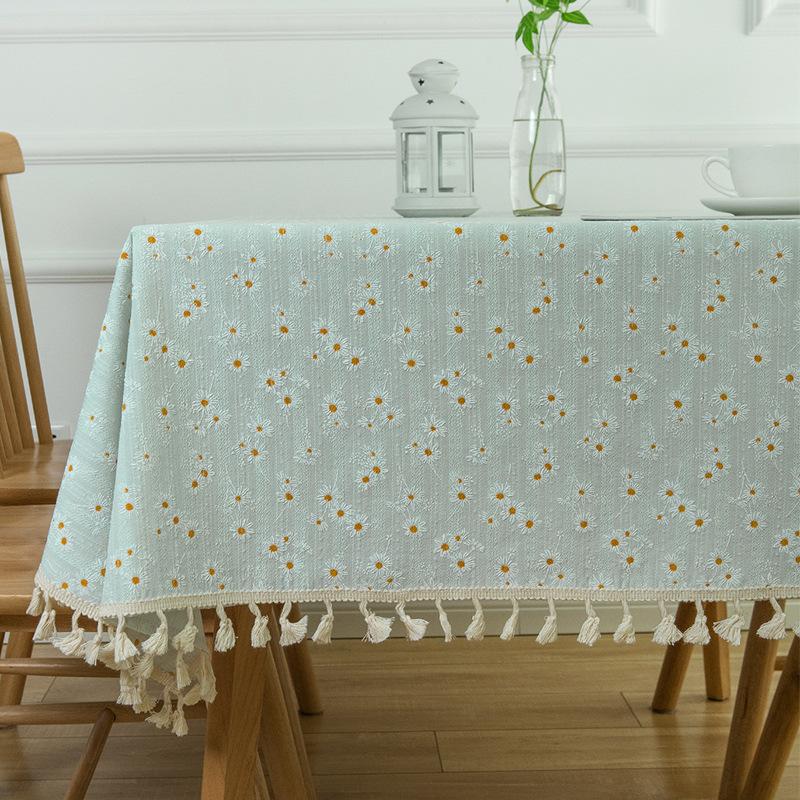 Linen Cotton Floral Daisy Tablecloth Photography Backdrop Cover Kitchen Decor
