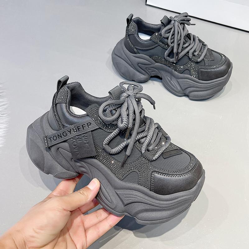 Массивные кроссовки Женские повседневные туфли на толстой подошве Шнуровка Увеличение роста Женские туфли на платформе Сетчатые дышащие кроссовки Мода