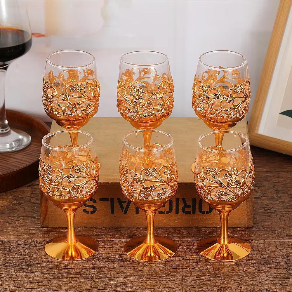 Европейский серебряный набор бокалов из металла и стекла - элегантные рельефные бокалы для вина/кофе, роскошный свадебный подарок, высококачественный декор для домашнего бара
