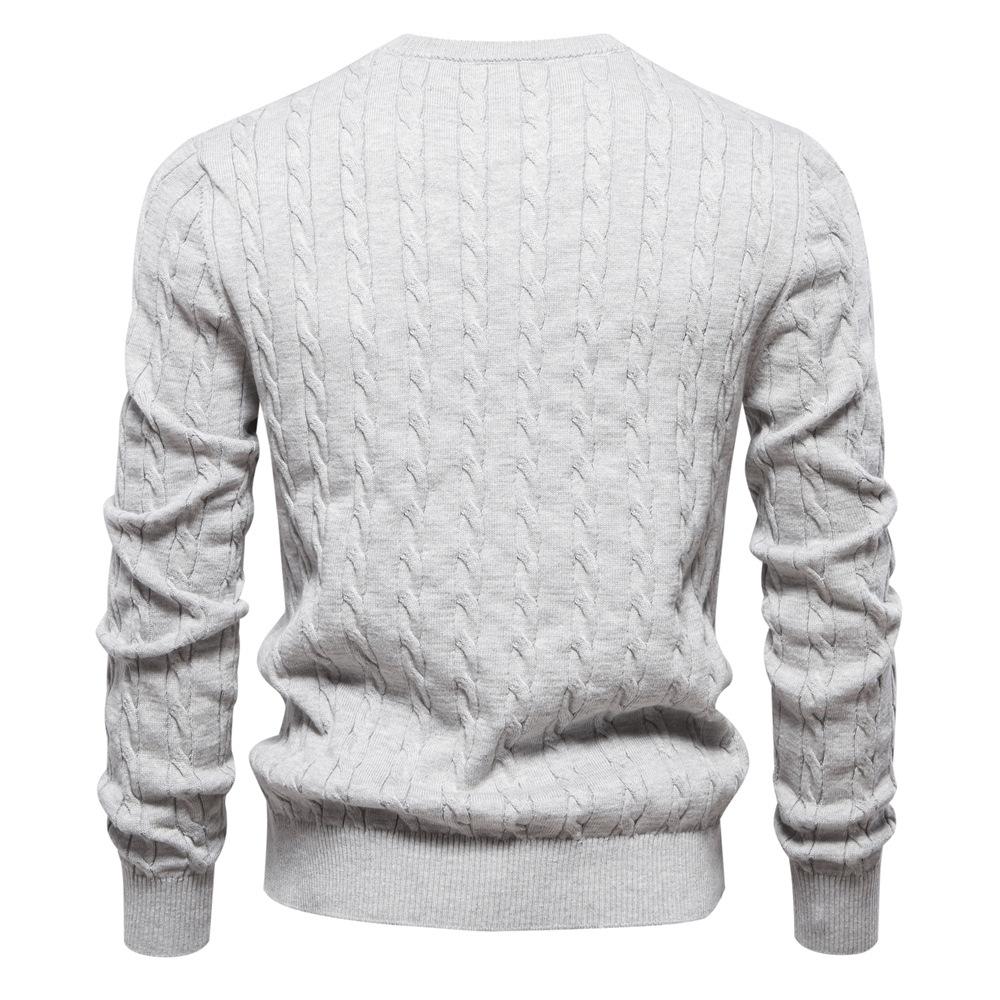 Men's Autumn Winter Solid Knitted Crew Neck Sweater Fashion Casual Deer Embroidery Pullover