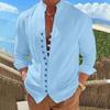 Long Sleeve Men Solid Color Buttons Up Stand Collar Shirts Mens Spring Fall Tops White Black Cotton Linen Shirt Man