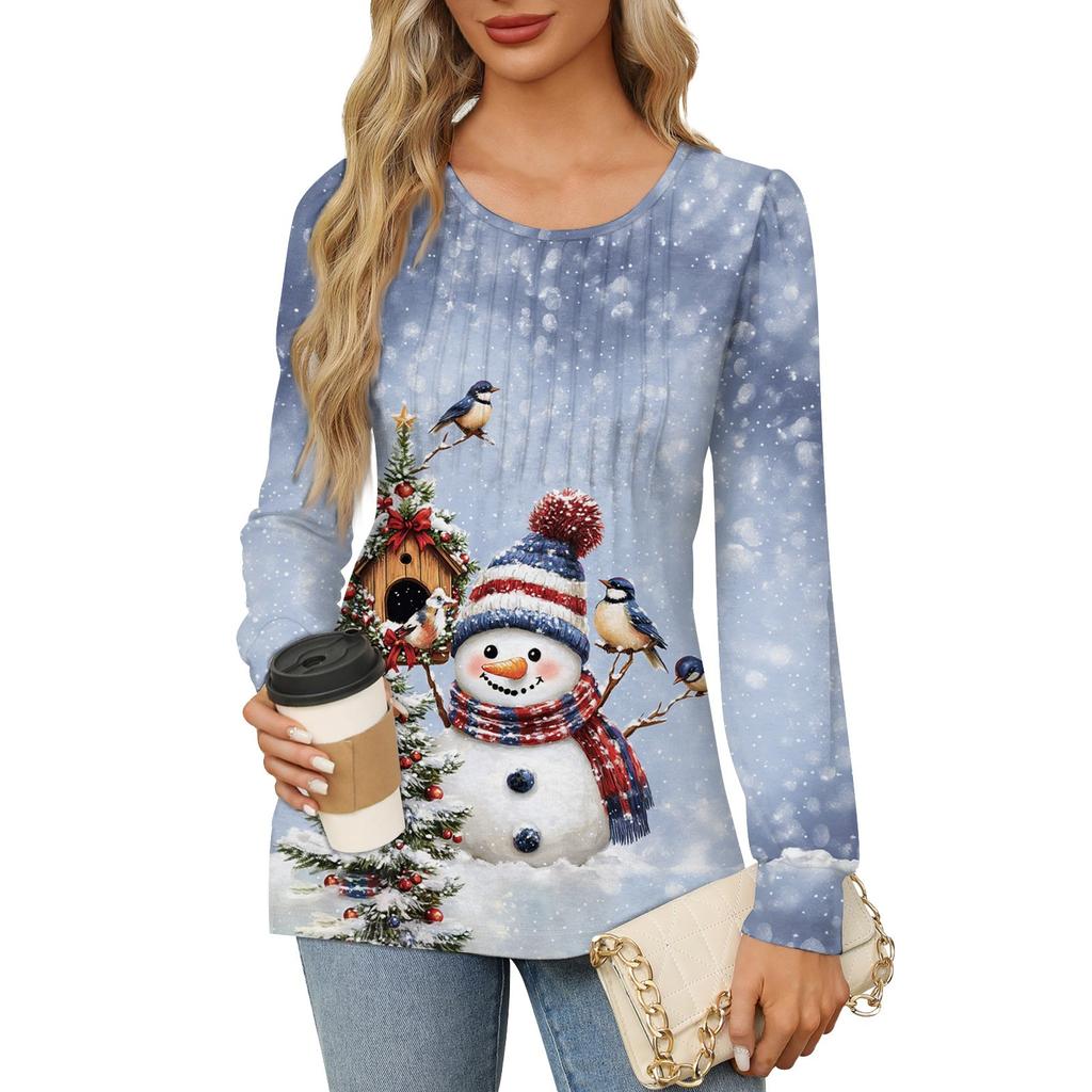 Женский модный пуловер с круглым вырезом и длинными рукавами, рождественский принт «Снеговик»