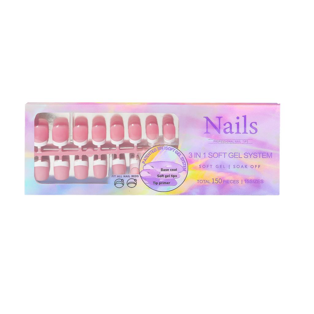 Press On Nails, клей для ногтей в комплекте, бесконечный, французский, очень короткий размер, квадратная форма, в комплекте 150 гвоздей, 2 г клея