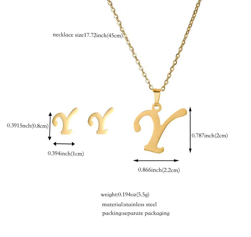 Набор украшений из титановой стали: Невыцветающее ожерелье и серьги с английскими буквами