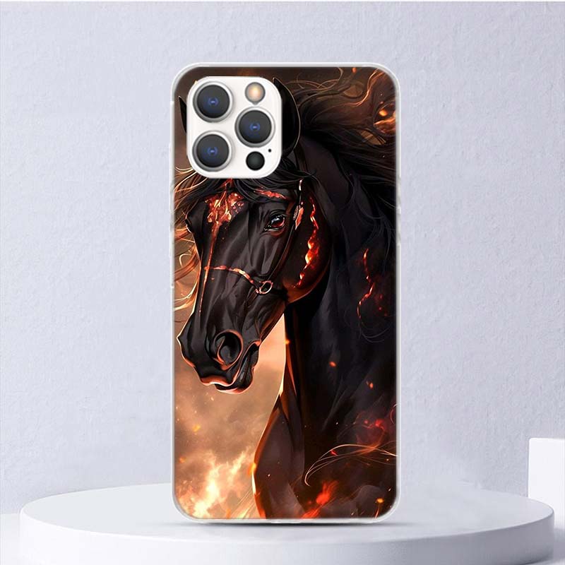 Животное Черная Лошадь Мягкий Чехол Для iPhone 16 17 Air 16E 15 Plus 11 12 13 Mini 14 Pro Max Чехол Для Телефона Apple 7 8 SE Coque Funda 16 1