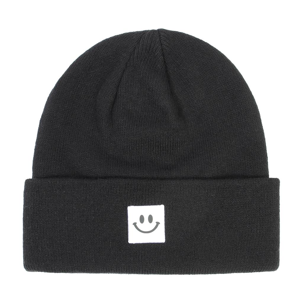 Women's Fashion Smiley Face Logo Hat Solid Color Knitted Hat Casual Outdoor Warm Beanie Men's Winter Hat
