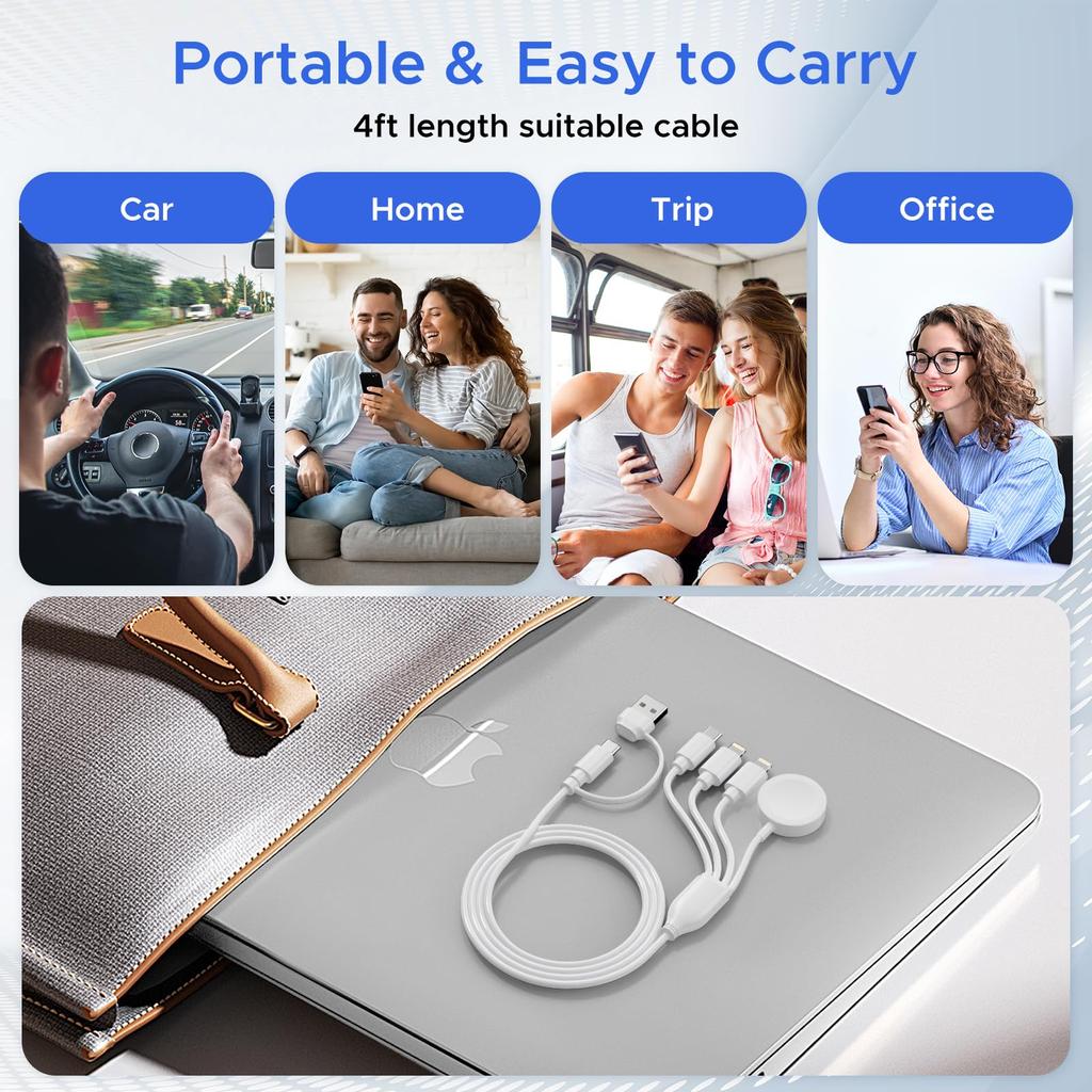 4 In 2 Multi Charging Cable for Apple Watch Charger USB C Cable  Tra Vel Charger Compatible with iPhone 15 14 13 iWatch Series