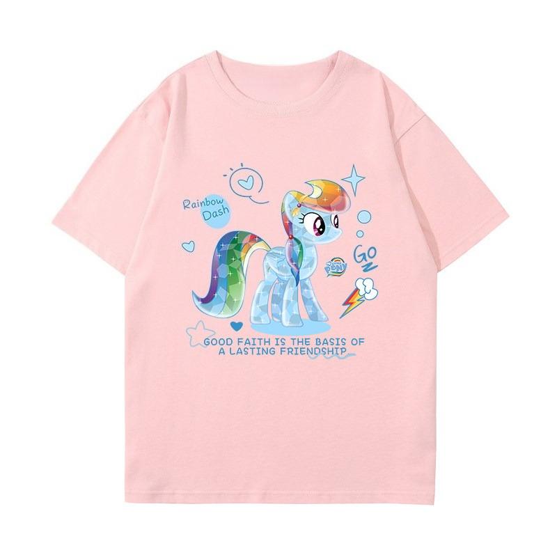 2026 Summer New Style Cotton Childrens Tshirt Cartoon Print Little Pony Bolic Family Casual Breathable ShortSleeved Shirt