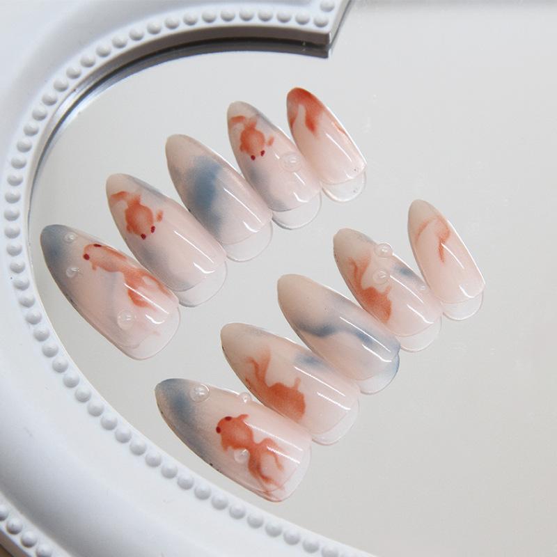 Nail Patch Summer Goldfish False Nail Three-dimensional Bubble Removable Nail Smudge Wear Nail Nail Patch 24 pieces