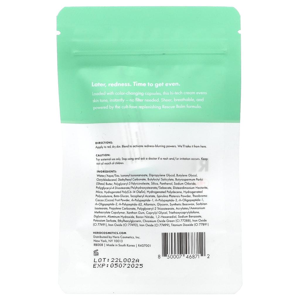 Hero Cosmetics, Rescue Balm + Red Correct, Мини, 0,169 жидких унций (5 мл)