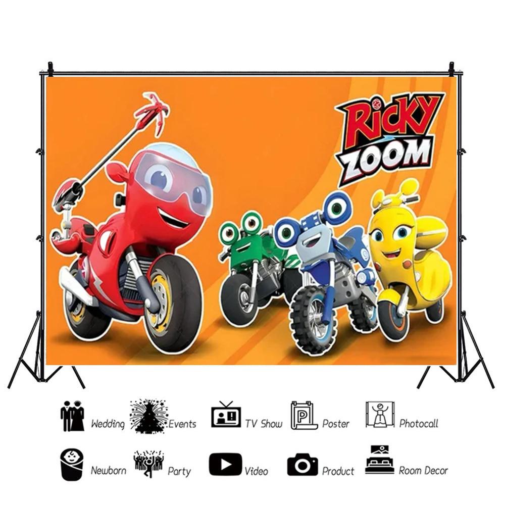 Cartoon Ricky Zoom Motorcycle Birthday Party Decoration Background Banner Racing Motorcycle Kids Baby Party Photo Shoot Props523