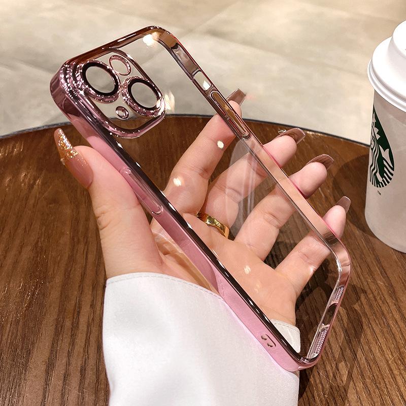 Подходит для чехлов Apple 16, Гальванизированный с плёнкой для линз, Прозрачный чехол для iPhone 15 Pro Max, Полная защита 13/14, Простой и лёгкий