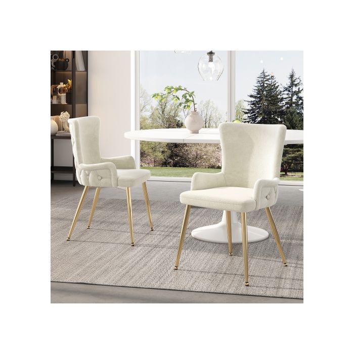 Chaises De Salle À Manger - MUVOE - Ensemble De 6 - Velours Beige - Pieds En Métal Doré - Design Moderne