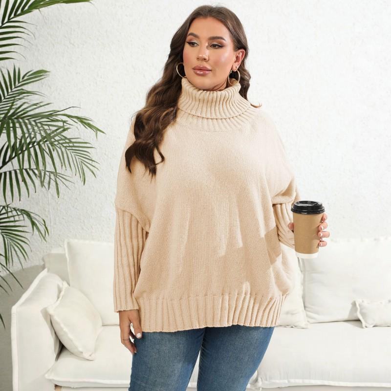Womens Oversized High-Neck Knit Sweater Loose Fit Solid Color Long Sleeve Pullover Winter