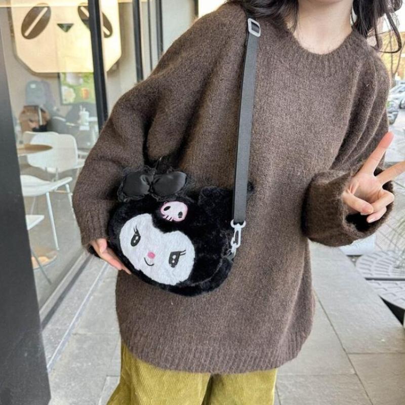 Cute Cartoon Plush Crossbody Bag Soft Kawaii Anime Shoulder Handbag For Women Sweet Mini Tote Purse