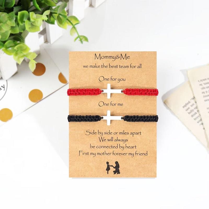 Браслет из плетеной веревки, регулируемый браслет-крестик черного и красного цвета, браслет-манжета на запястье для мужчин и женщин, ювелирные изделия