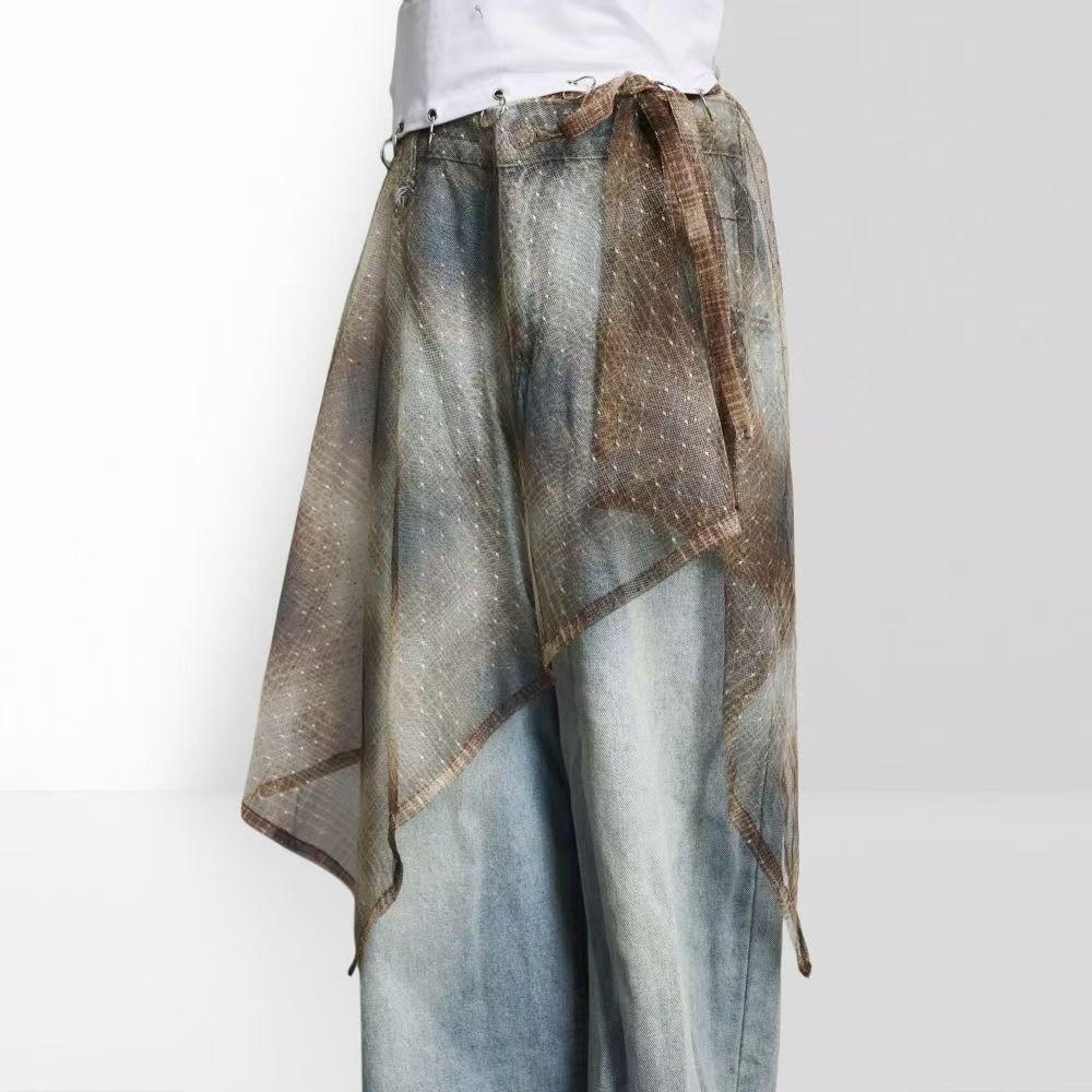 Sweet Tie-dye Lace Up Hip Scarf Colorful Doodle Shirt Extender Jazz Dance Costumes Accessory