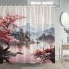 Japanese Landscape Shower Curtains Cherry Blossom Koi Fish Lotus Abstract Mountain Sea Waves Polyester Bathroom Decor with Hooks
