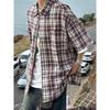 Checkered Shirt Men'S Summer Japanese Retro Loose Casual Five Quarter Sleeved Shirt American High Street Trendy Brand Jacket