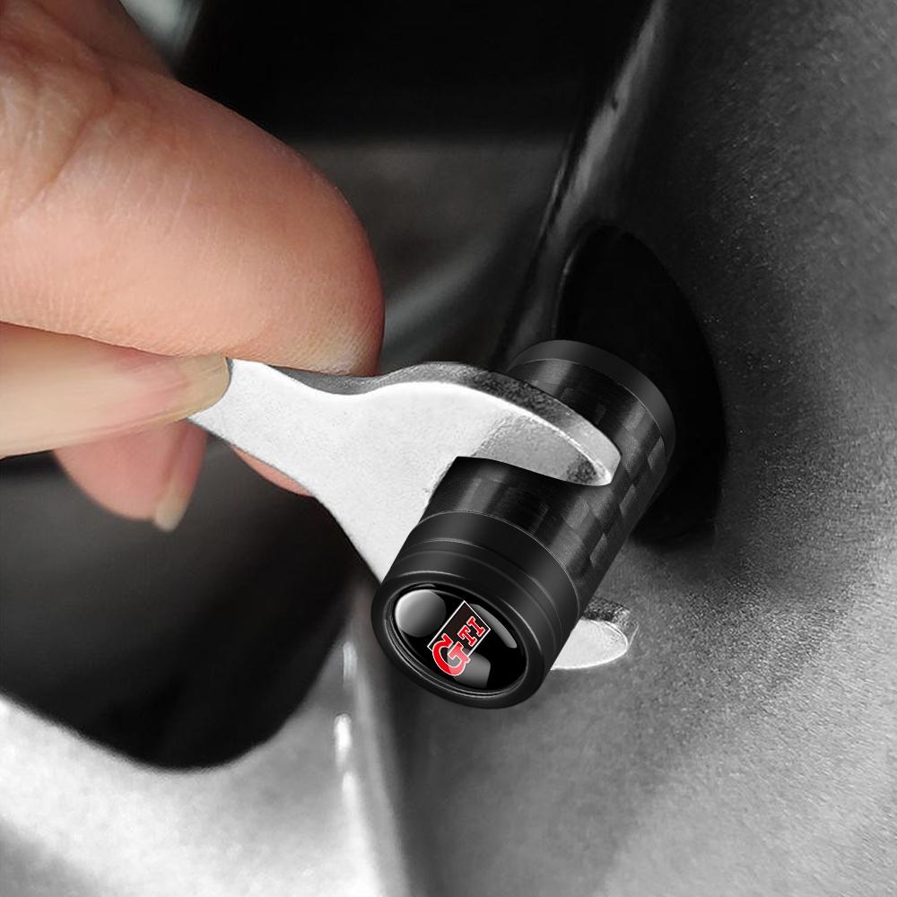 NRYJK1 4PCS Carbon Fiber Car Emblem Wheel Tire Valve Stem Cap Airtight Cover For Volkswagen Vw Tiguan Jetta Mk6 Scirocco GTI Polo 6R R