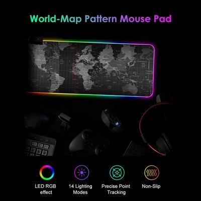 Светодиодный RGB коврик для мыши Коврик для мыши 14 режимов освещения Игровой Очень большой мягкий удлиненный нескользящий коврик для мыши для ПК, ноутбука