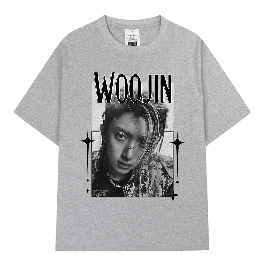 Корейская K-pop Хип-хоп Группа Lngshot WOOJIN Футболка Унисекс Женская Одежда Модные Футболки Большого Размера Хлопок Короткий Рукав Топы Подарки для Фанатов