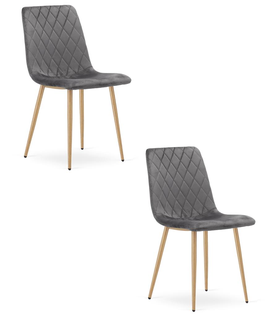 Turin Chair - Dark Grey Velvet / Wood-Coloured Legs X 2