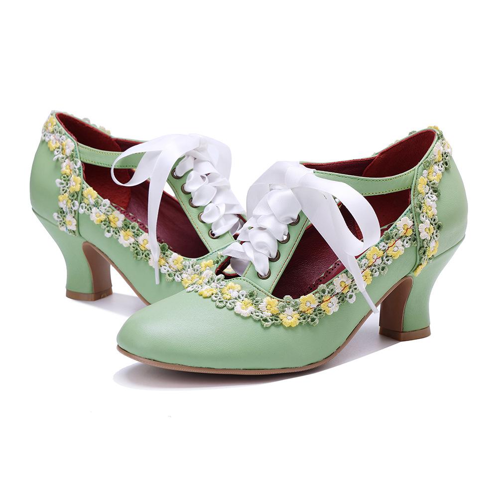 Johnature Туфли-лодочки ручной работы из натуральной кожи женские туфли ретро кружева Мэри Джейн туфли на высоком каблуке
