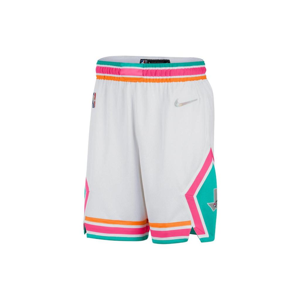 Nike NBA Striped Basketball Training Shorts SW Fan Edition 21-22 Season Spurs Men Shorts White DB4151-100