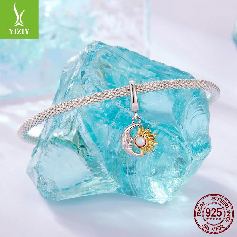 Серебро S925 Опал Солнце и Луна Открывающийся и Закрывающийся Кулон Аксессуары Нишевая Позолота K Золотом Бусины Солнце и Луна