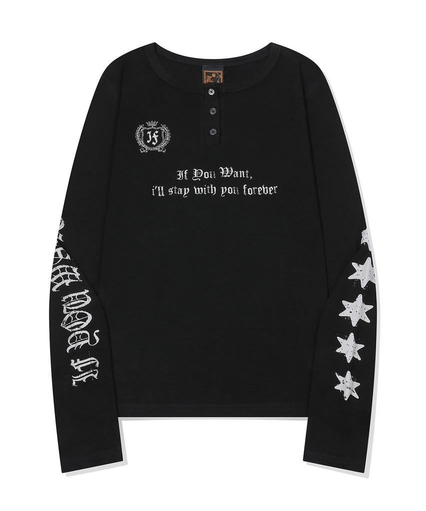 IFYOUWANT Stay Forever Henley Long Sleeve Black