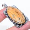 Honey Dendritic Gemstone Handmade 925 Sterling Silver Jewelry Pendant 2.36" W7y65