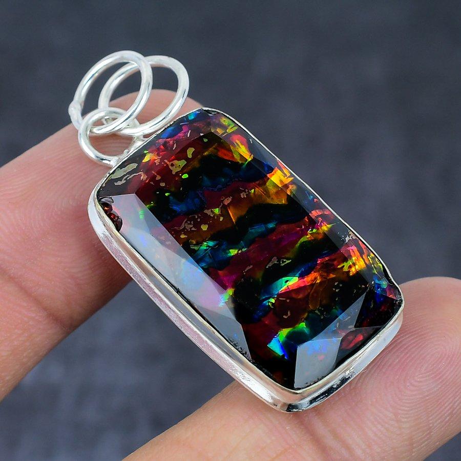 Dichroic Glass Gemstone 925 Sterling Silver Jewelry Gift Pendant 1.97" M5n86