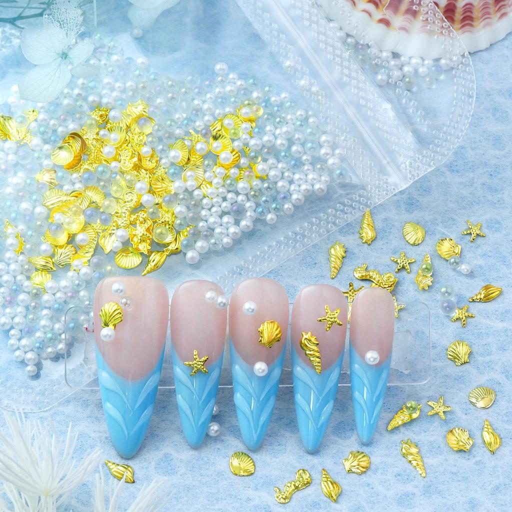 1 упаковка Y2K Металлические 3D Шармы для Нейл-Арта с Ракушкой, Морской Звездой, Морской Раковиной, Металлические Заклепки, Детали для Ногтей, Жемчужная Страза, Летние Принадлежности для Ногтей