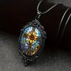 Elegant Chrysanthemum Cross Pattern Glass Pendant Necklace in Black Frame - Fashionable