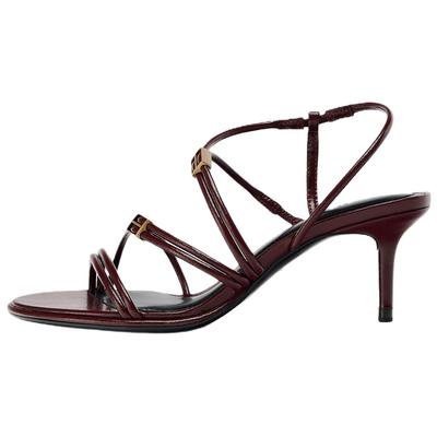 ПУ Легкий Винтажный Ремешок Квадратный Носок Тонкий Высокий Каблук Сандалии 7См Женские Сандалии Малиновый 11308510022