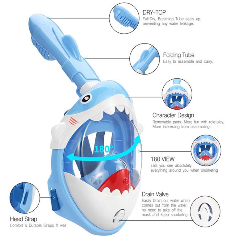 Детская мультяшная анфасовая маска для подводного плавания. Детское силиконовое зеркало для дайвинга. Противотуманное съемное сухое подводное плавание. Полнолицевая маска. Набор масок для подводного плавания.