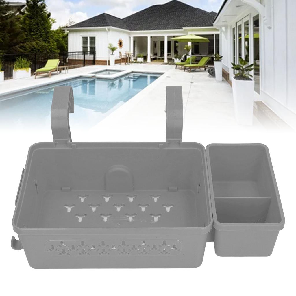 Poolside Storage Basket Thickened Swimming Pool Hanging Basket with Cup Holder for 2.3in Or Less Top Rail for Drinks Towels
