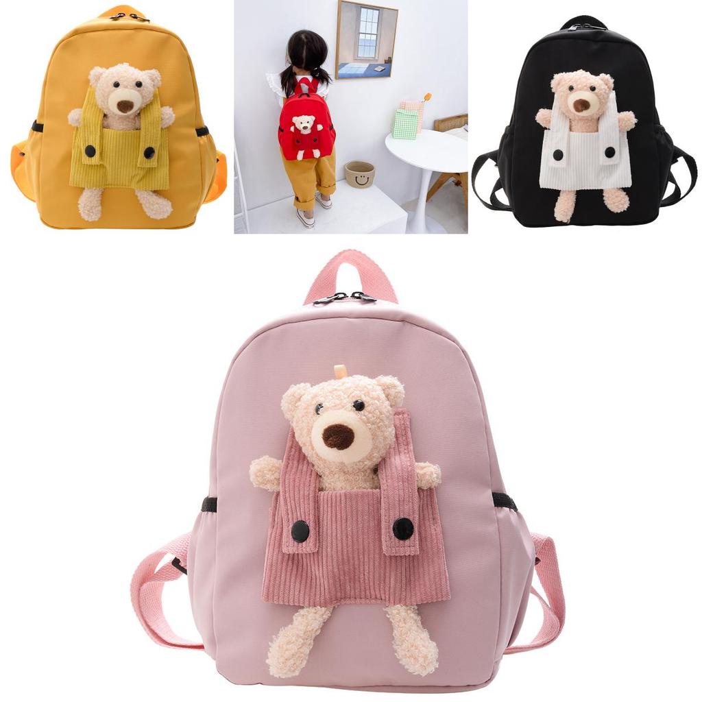 Unisex Toddler Backpack With Bear Charm And Ventilated Oxford Material For Daily School Fun