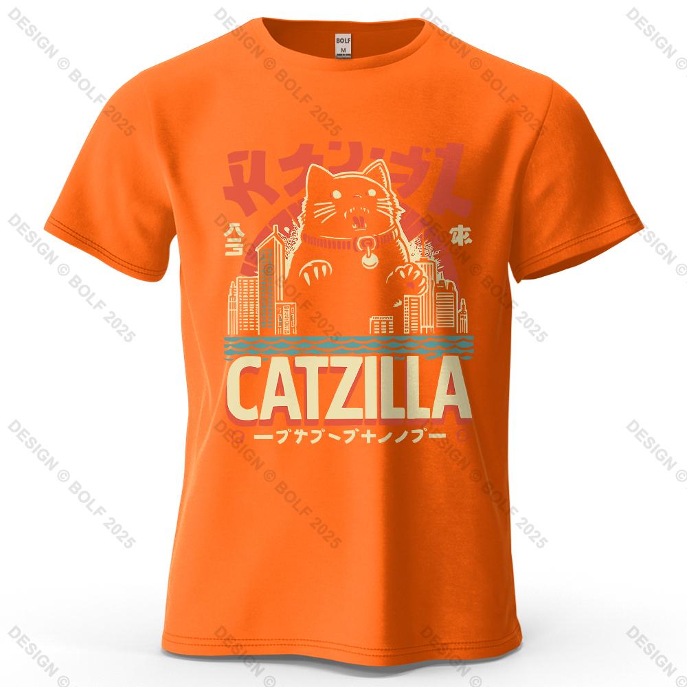 cotton t-shirt Catzilla Funny Printed Men's T-Shirt 100% Cotton Oversized Trendy Graphic Tees for Women Tops Tees Streetwear
