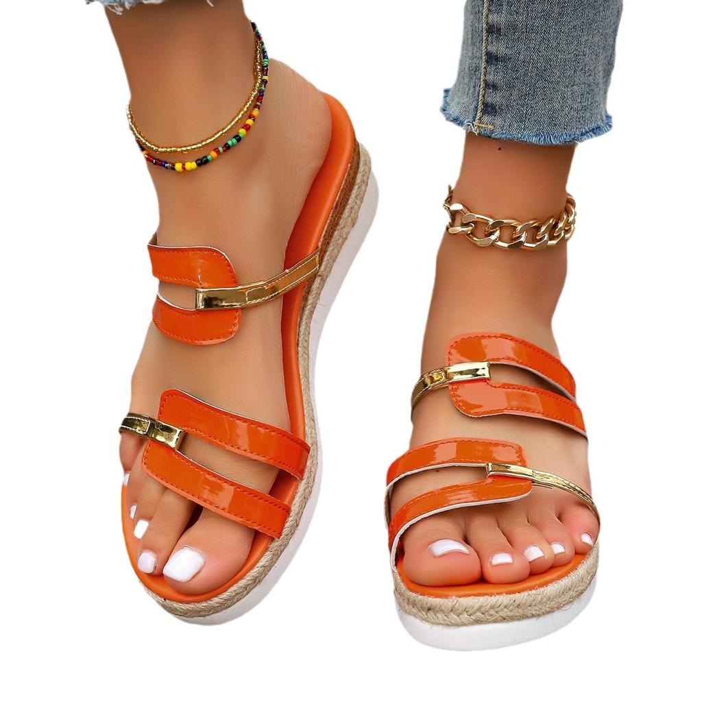 Новые импортные женские классные тапочки большого размера, летние европейские и американские универсальные туфли на наклонном каблуке в римском стиле, женские туфли на платформе, свободные туфли