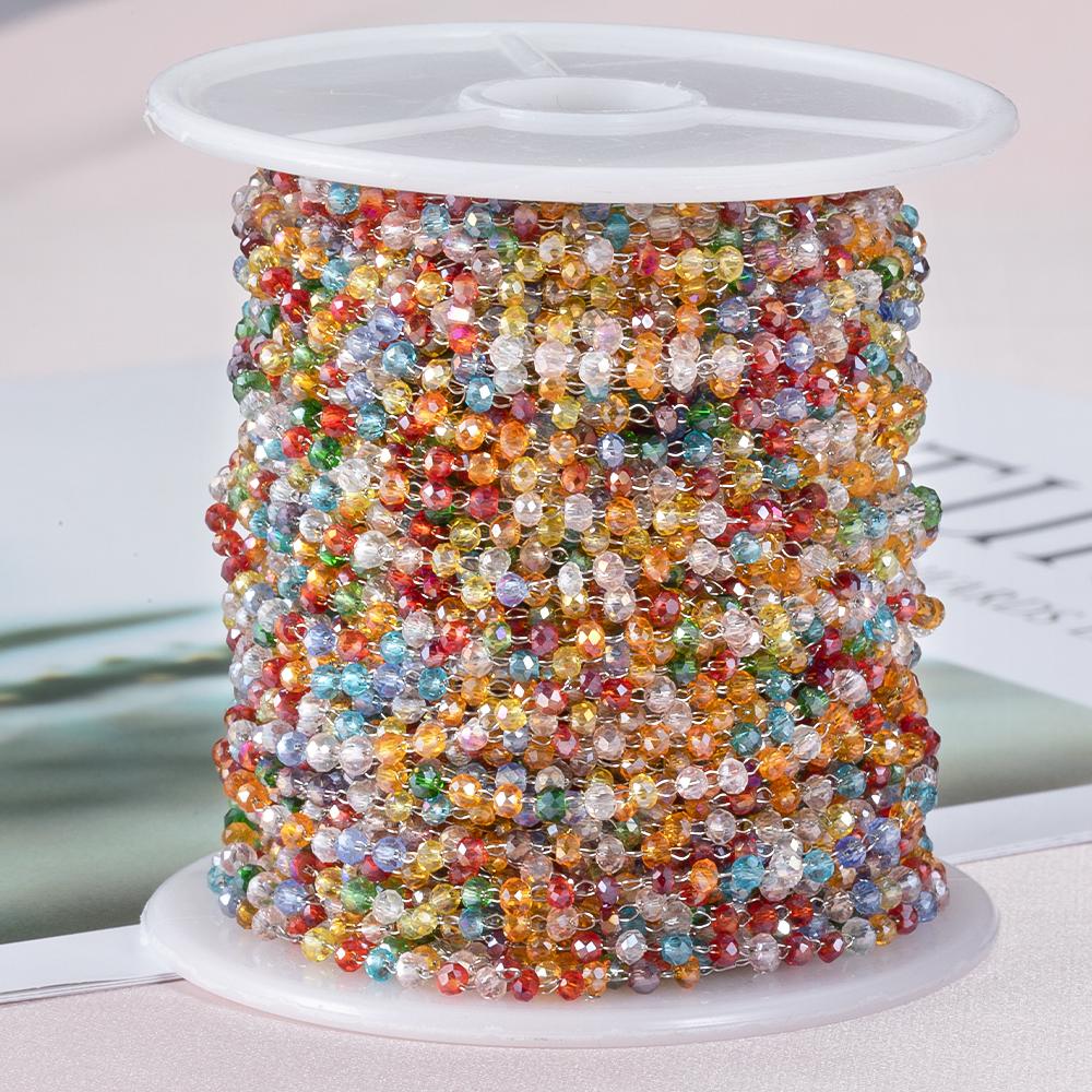 2Meters 1Meter Stainless Steel 2.5mm Crystal Beads Chain Natural Stone Beaded Chains for Necklace Bracelet Jewelry Making DIY